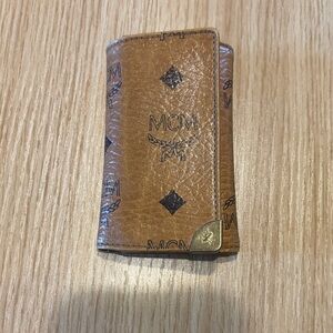 MCM Cognac Monogram Leather Key & Card Holder with Gold Accent